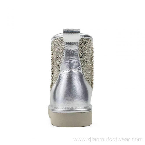 Rhinestone Sheepskin Boots Ankle Boots